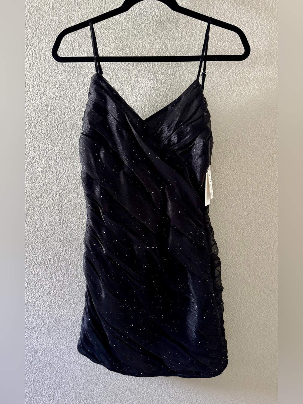 Nordstrom Black Sparkle Ruched Mini Dress NWT